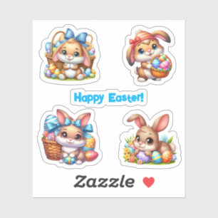 Brown Easter Bunnies with Colorful Eggs
