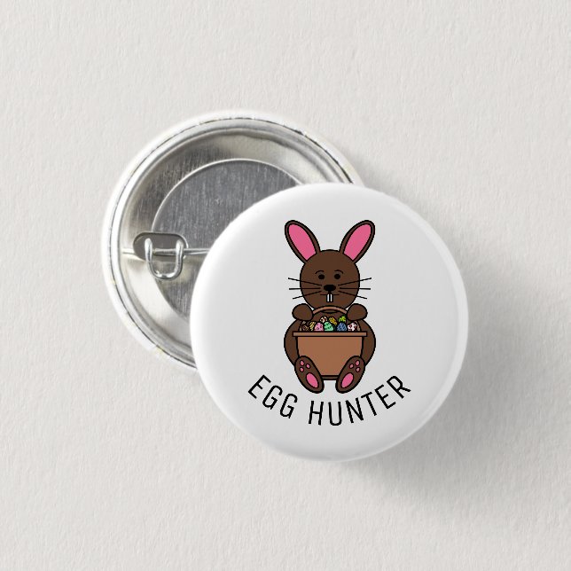 Brown Easter Bunny, Egg Hunter 3 Cm Round Badge (Front & Back)