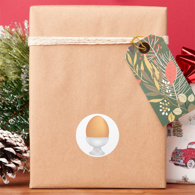 Brown Egg in White Egg Cup Classic Round Sticker (Creator Uploaded)