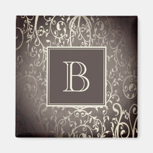 Brown Elegant Flourish Monogram Magnet