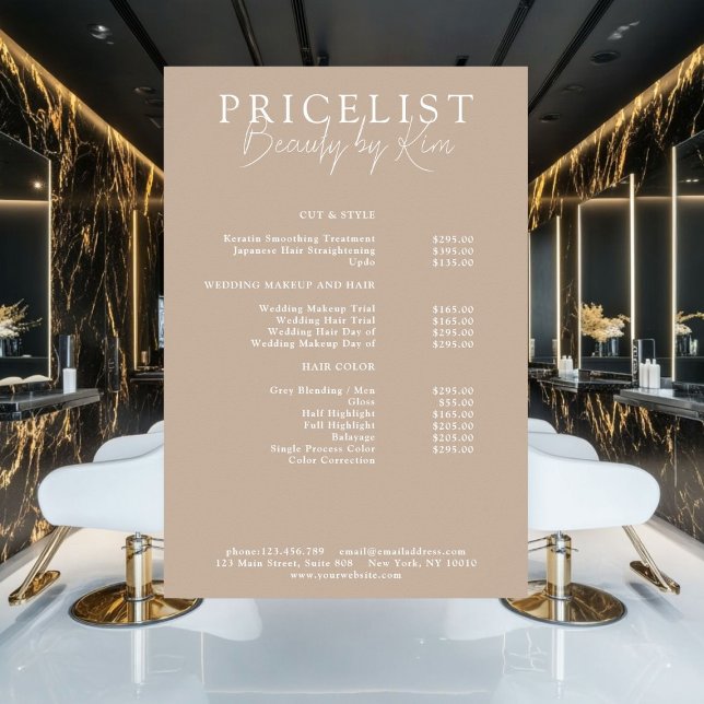 Brown, Elegant, Salon Price List Poster (Personalized, Brown, Elegant, Salon Price List Poster)
