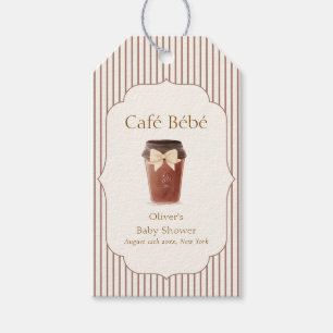 Brown Elegant Stripe Café Bébé Coffee Baby shower Gift Tags