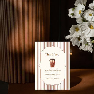 Brown Elegant Stripe Café Bébé Coffee Baby shower Thank You Card