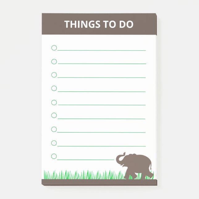 Brown Elephant on Grass Plants Things To Do Post-it Notes (Front)