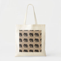 Brown Elephant Pattern Canvas Tote