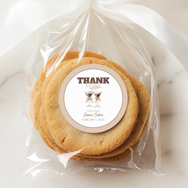 Brown Espresso Martini 30th Birthday Thank You Classic Round Sticker (Brown Espresso Martini 30th Birthday Thank You Classic Round Sticker)