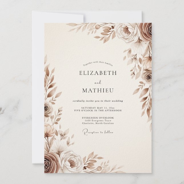 Brown Ethereal Floral Wedding Invitation (Front)
