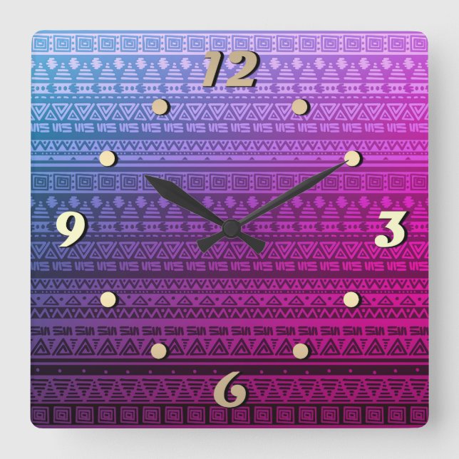 Brown ethnic ornament square wall clock (Front)