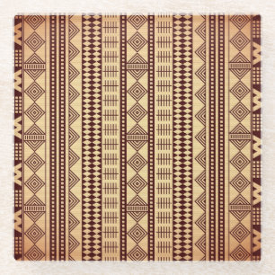 Brown ethnic texture glass coaster