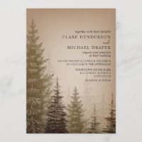 Brown Evergreen Tree Rustic Wedding Invitation