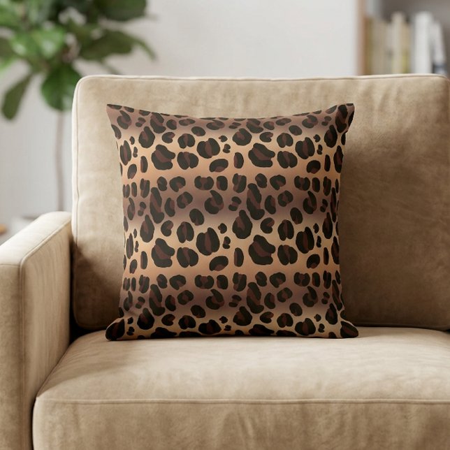 Brown Exotic Leopard Print Throw Pillow (Animal Print Leopard Pattern Pillow)