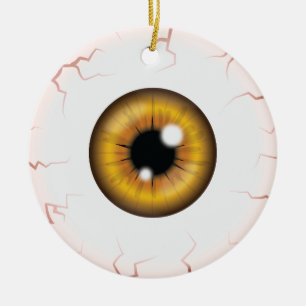 Brown Eyeball With Custom Name Happy Halloween Eye Ceramic Tree Decoration