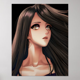Brown Eyed Brunette Anime Girl Poster