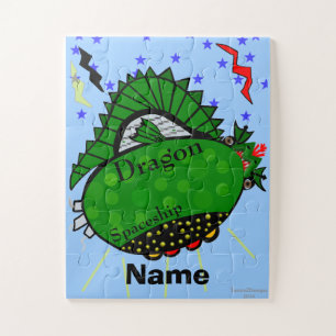 Brown-Eyed Personalise Name Dragon Spaceship Jigsaw Puzzle