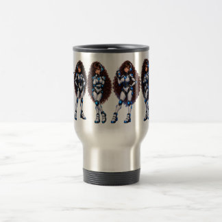Brown-Eyed Robot Woman Travel Mug