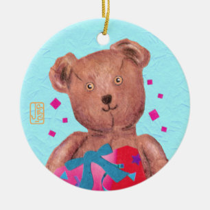 Brown-Eyed Teddy Bear Birthday Ceramic Ornament