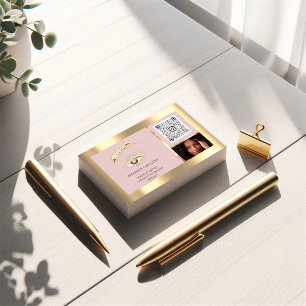 Brown Eyelash Brow Makeup Logo Qr Code Rose Foto Business Card