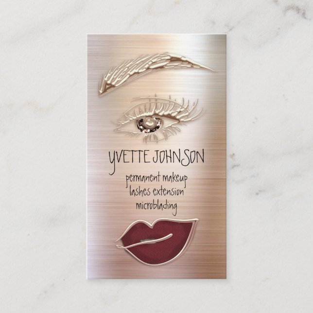 Brown Eyelash Brow Makeup Logo QRCode Lips Rose Business Card (Front)