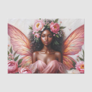 Brown Fairy With Pink Wings and Peonies Tissue Paper