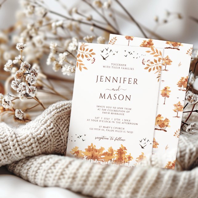 Brown Fall Autumn Landscape Tree Leaves Wedding Invitation (Creator Uploaded)