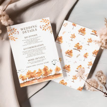Brown Fall Autumn Trees Wedding Details Cards