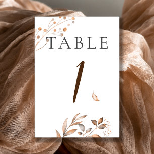 Brown Fall In Love Autumn Foliage Wedding Table Number
