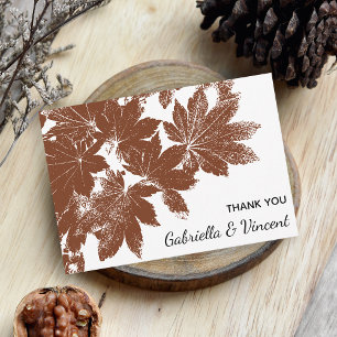 Brown Fall Leaf Stamp Wedding Flat Thank You Notes