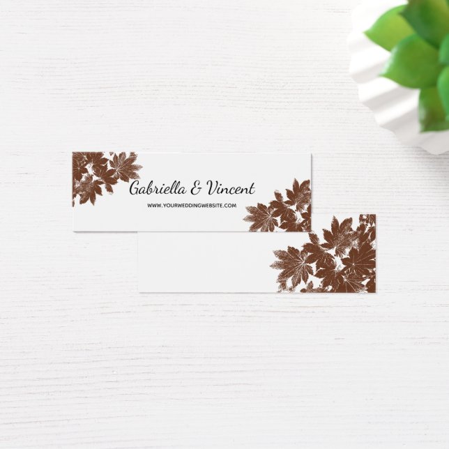 Brown Fall Leaf Stamp Wedding Website Card (Desk)