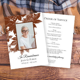 Brown Fall Leaves Edge Funeral Memorial Service Programme