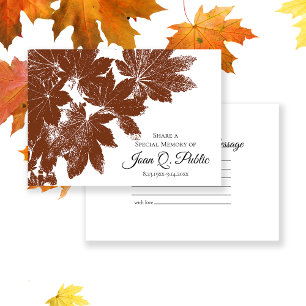 Brown Fall Leaves Share a Memory Funeral  Card