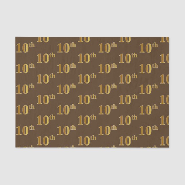Brown, Faux Gold 10th (Tenth) Event Tissue Paper (Front)