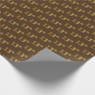 Brown, Faux Gold 13th (Thirteenth) Event Wrapping Paper