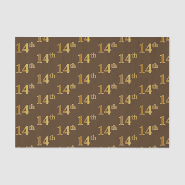Brown, Faux Gold 14th (Fourteenth) Event Tissue Paper (Front)