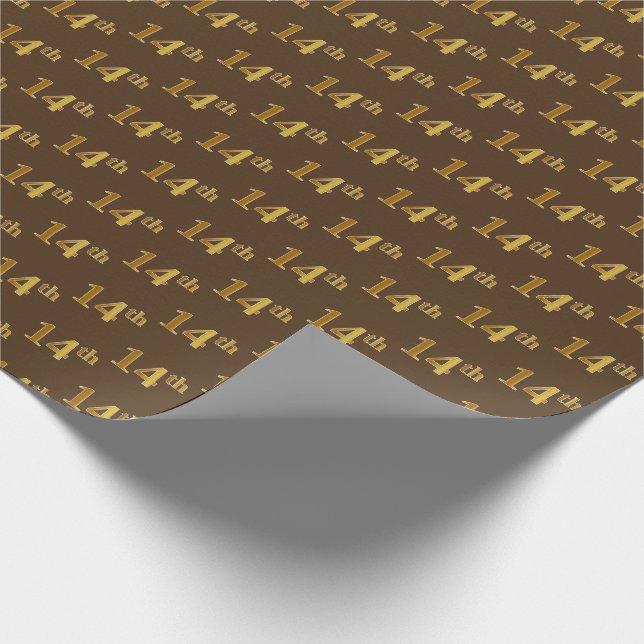 Brown, Faux Gold 14th (Fourteenth) Event Wrapping Paper (Corner)