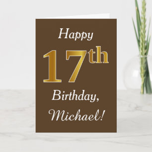 Brown, Faux Gold 17th Birthday + Custom Name Card