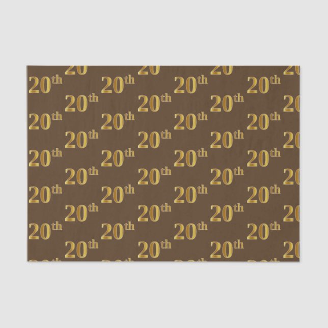 Brown, Faux Gold 20th (Twentieth) Event Tissue Paper (Front)