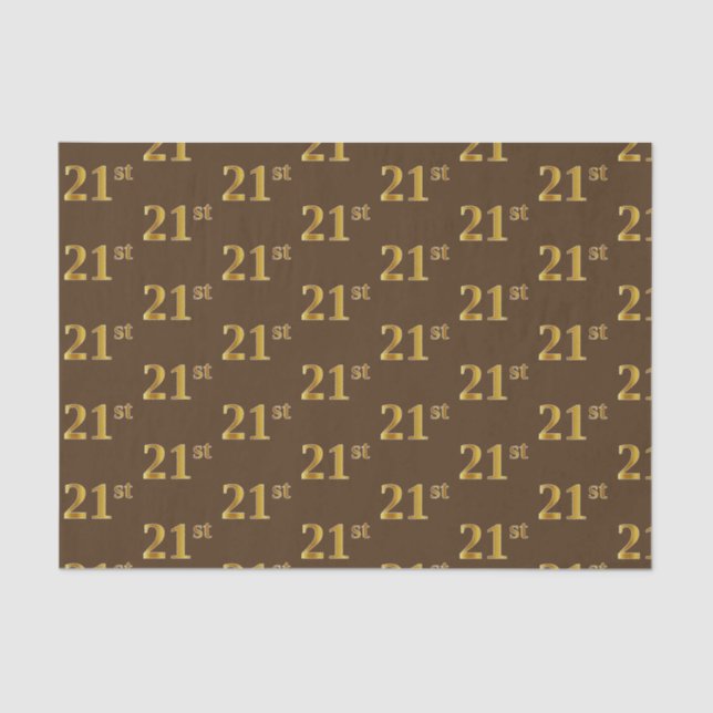 Brown, Faux Gold 21st (Twenty-First) Event Tissue Paper (Front)