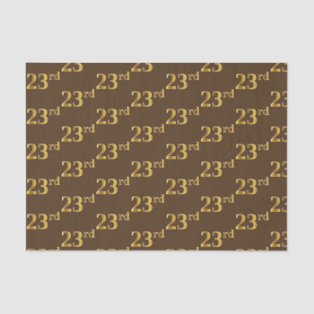 Brown, Faux Gold 23rd (Twenty-Third) Event Tissue Paper (Front)