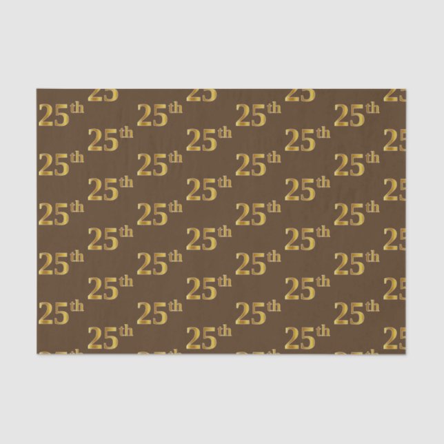 Brown, Faux Gold 25th (Twenty-Fifth) Event Tissue Paper (Front)