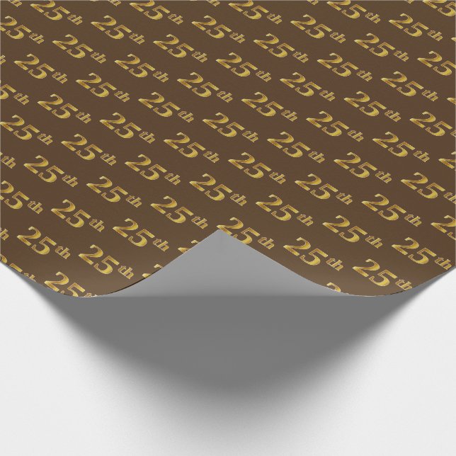 Brown, Faux Gold 25th (Twenty-Fifth) Event Wrapping Paper (Corner)