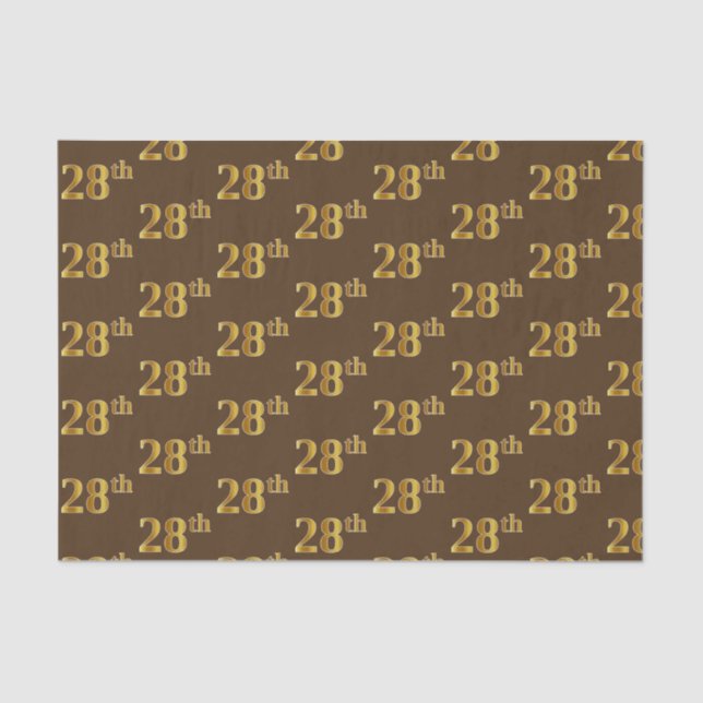 Brown, Faux Gold 28th (Twenty-Eighth) Event Tissue Paper (Front)