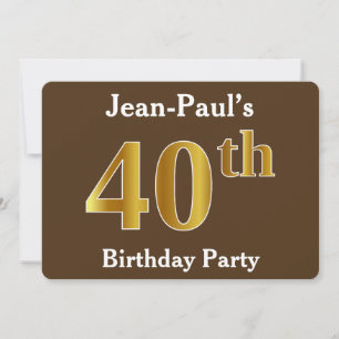 Brown, Faux Gold 40th Birthday Party; Custom Name Invitation