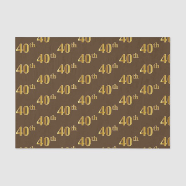 Brown, Faux Gold 40th (Fortieth) Event Tissue Paper (Front)