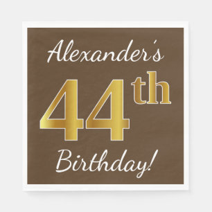 Brown, Faux Gold 44th Birthday + Custom Name Napkin