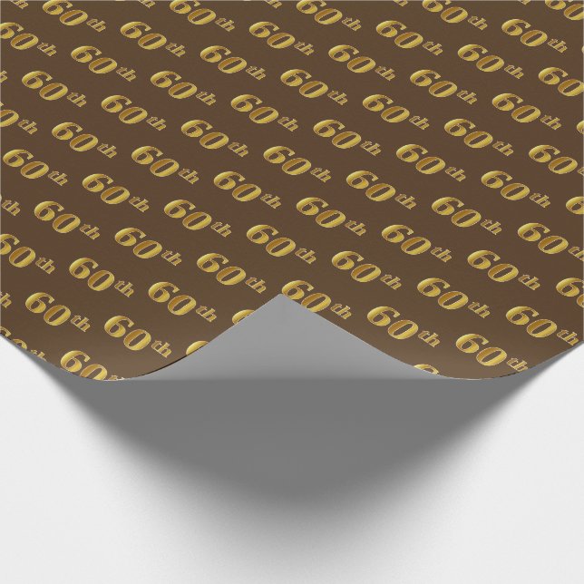 Brown, Faux Gold 60th (Sixtieth) Event Wrapping Paper (Corner)