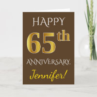 Brown, Faux Gold 65th Wedding Anniversary + Name