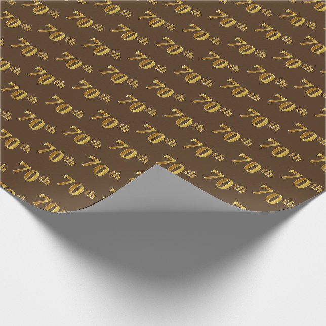 Brown, Faux Gold 70th (Seventieth) Event Wrapping Paper (Corner)