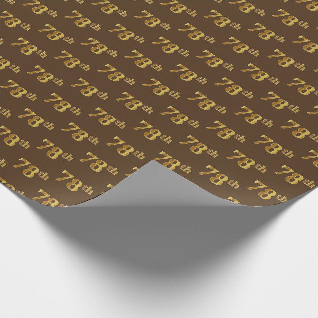 Brown, Faux Gold 78th (Seventy-Eighth) Event Wrapping Paper (Corner)