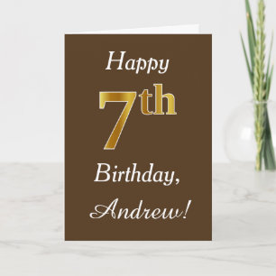 Brown, Faux Gold 7th Birthday + Custom Name Card
