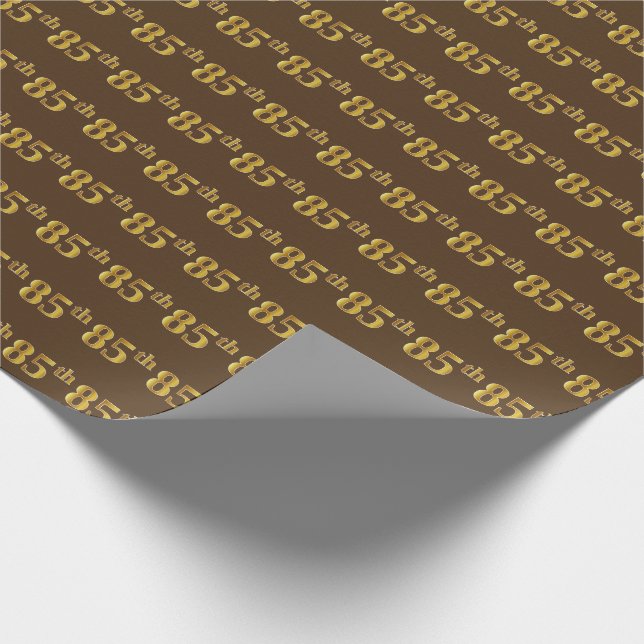 Brown, Faux Gold 85th (Eighty-Fifth) Event Wrapping Paper (Corner)